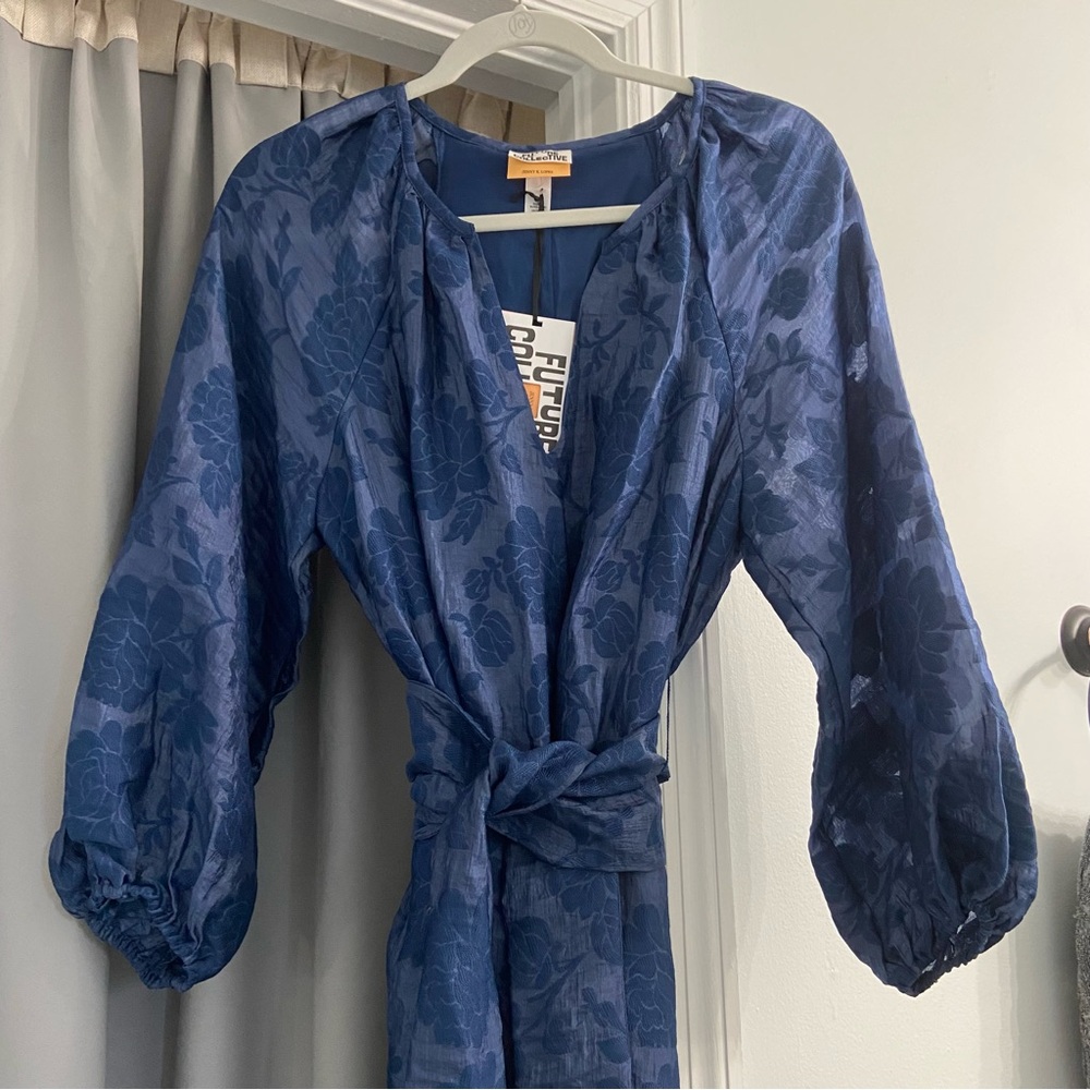NWT Blue Boho Puff Sleeve Dress with Sash XS - Picture 5 of 11